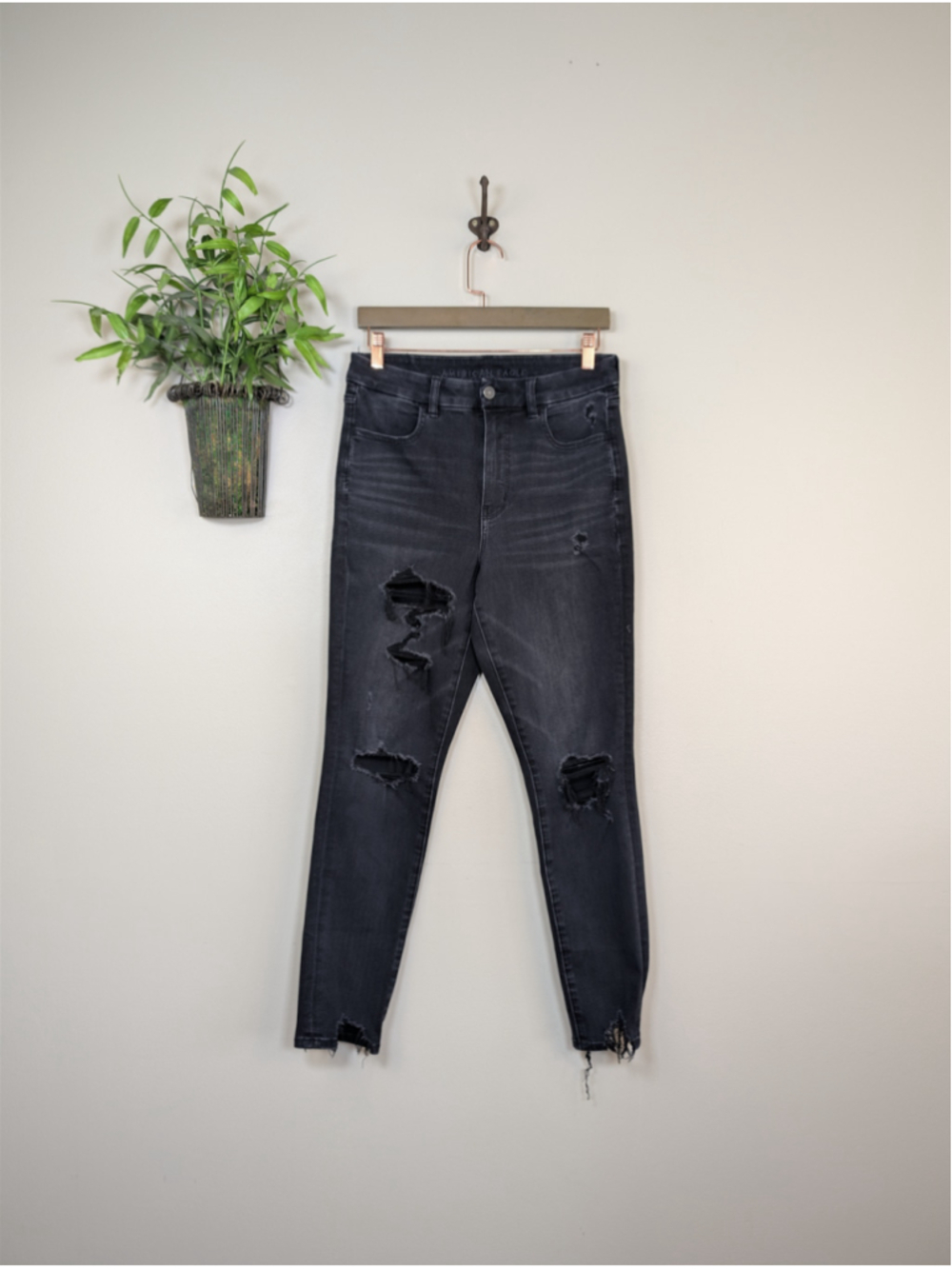 American Eagle 10 Curvy Super Hi Rise Skinny Dream Jeans Distress Jegging Black